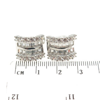 925 Sterling Silver Round & Emerald-Cut White C Z Hoop Earrings