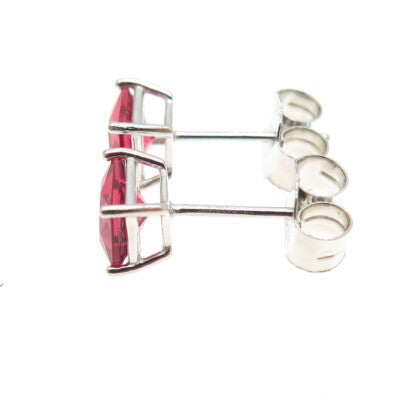 925 Sterling Silver Princess-Cut Shaped Fancy Pink C Z Stud Earrings