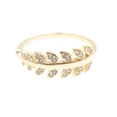 925 Sterling Silver Gold Plated Round-Cut C Z Laurel Leaf Ring Size 8.75