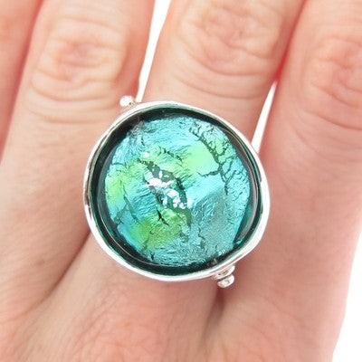 HAGIT GORALI 925 Sterling Vintage Israel Dichroic Glass Modernist Ring Size 9