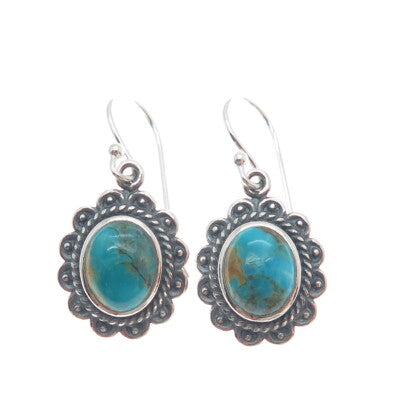 DESERT WIND 925 Sterling Silver Southwestern Real Turquoise Dangle Earrings
