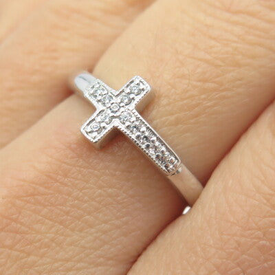 925 Sterling Silver Round-Cut C Z Cross Ring Size 8