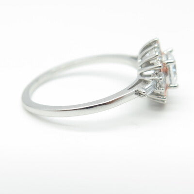 925 Sterling Silver 2-Tone Tapered Baguette Round-Cut C Z Engagement Ring Size 8