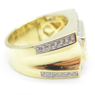 925 Sterling Silver Gold Plated Princess & Round-Cut Shaped C Z Ring Size 10