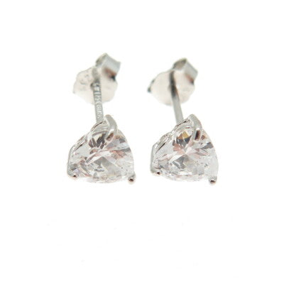 925 Sterling Silver Heart-Cut Shaped White C Z Stud Earrings