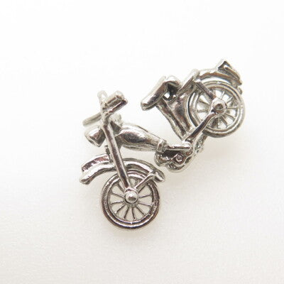 925 Sterling Silver Antique Art Deco Motorcycle 3D Pendant