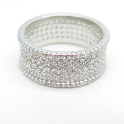 925 Sterling Silver C Z All Around Eternity Band Ring Size 9.75