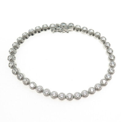 925 Sterling Silver Round-Cut C Z Tennis Link Bracelet 7"