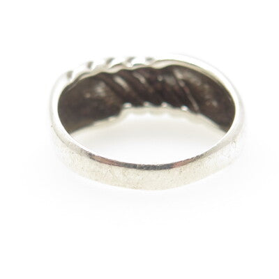 925 Sterling Silver Vintage Modernist Twisted Rope Ring Size 8.25