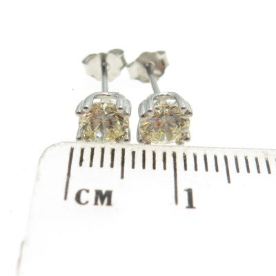 925 Sterling Silver Round-Cut Shaped Canary C Z Stud Earrings