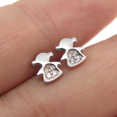 925 Sterling Silver Round-Cut C Z Baby Girl Stud Earrings