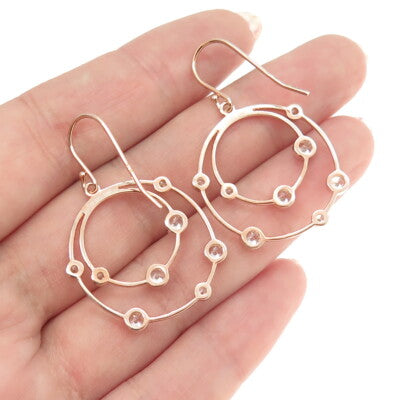 925 Sterling Silver Rose Gold Plated Round-Cut C Z Circle Dangling Earrings