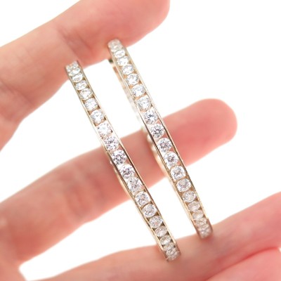 KLEO 925 Sterling Silver Gold Plated Round-Cut C Z In & Out Large Hoop Earrings