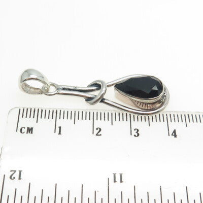 925 Sterling Silver Vintage Real Pear-Cut Black Spinel Modernist Pendant