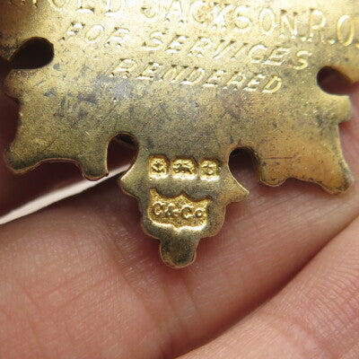 CASHMORE & CO Sterling Gold Plated Antique 1918 England Services Rendered Medal