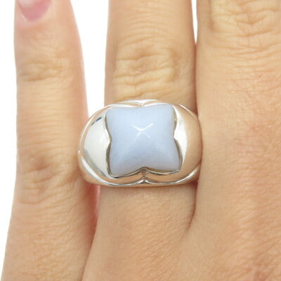 MICHELLE ALBALA 925 Sterling Silver Real Blue Agate Gemstone Ring Size 7.25