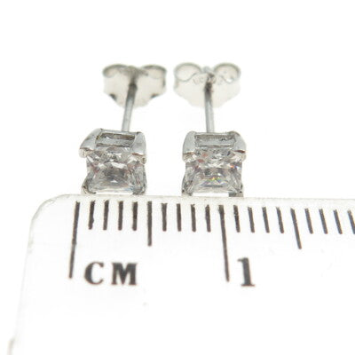 925 Sterling Silver Princess-Cut C Z Stud Earrings