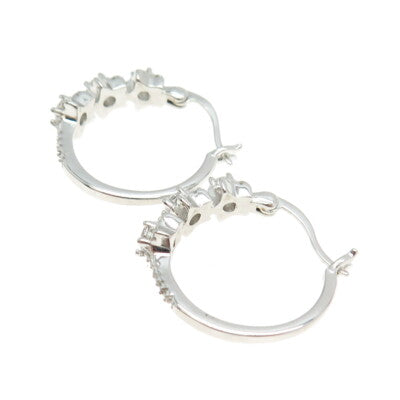 925 Sterling Silver Round-Cut C Z Floral Hoop Earrings