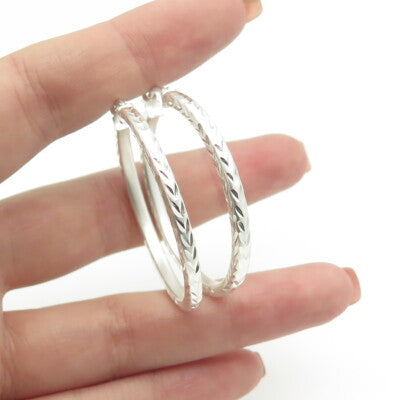 HAN 925 Sterling Silver Engraved Hinged Hoop Earrings
