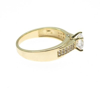 925 Sterling Silver Gold Plated Round-Cut C Z Engagement Ring Size 7.5
