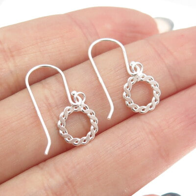 925 Sterling Silver Twisted Rope Circle Dangling Earrings