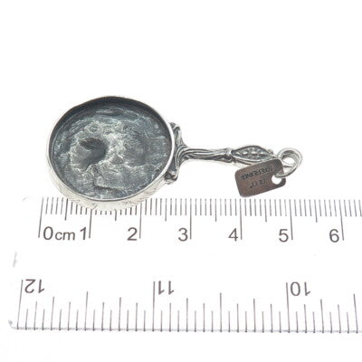 REO CO. Sterling Silver Antique Art Deco Repousse Hand Mirror Oxidized Pendant