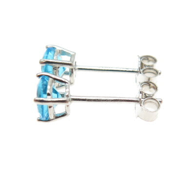 925 Sterling Silver Round-Cut Shaped Swiss Blue C Z Stud Earrings