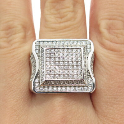 925 Sterling Silver Pave C Z Domed Ring Size 11