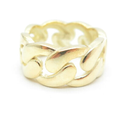 925 Sterling Silver Gold Plated Cuban Chain Band Ring Size 6