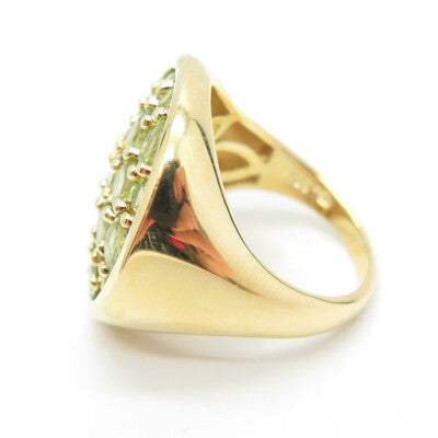 HN HENG NGAI 925 Sterling Silver Gold Plated Real Round-Cut Peridot Ring Size 6