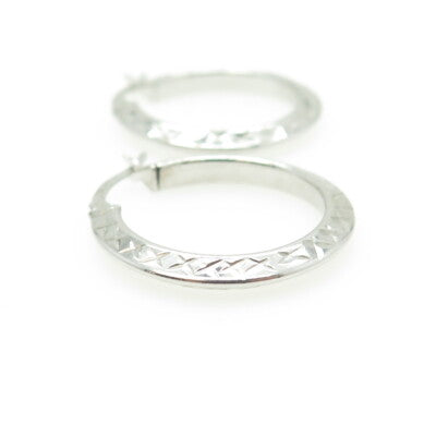 HAN 925 Sterling Silver Textured Knife Edge Hoop Earrings