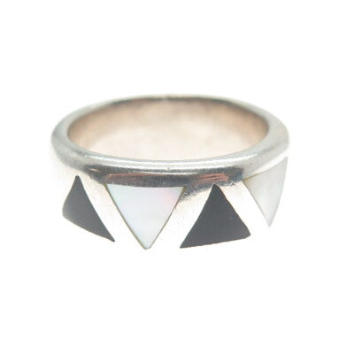 CHAPAL ZENRAY 925 Sterling Silver Vintage Real MOP & Black Onyx Ring Size 8.25