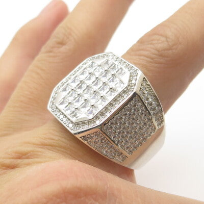 925 Sterling Silver Pave Multi-C Z Wide Ring Size 13.25