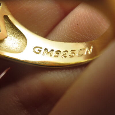 925 Sterling Silver Gold Plated Pave C Z Round Ring Size 8.25