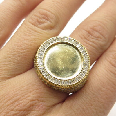 925 Sterling Silver Gold Plated Pave C Z Round Ring Size 8.25