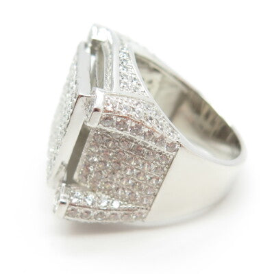 925 Sterling Silver Pave C Z Domed Ring Size 8.5