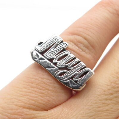 925 Sterling Silver Vintage "NAYA" Name Oxidized Ring Size 4