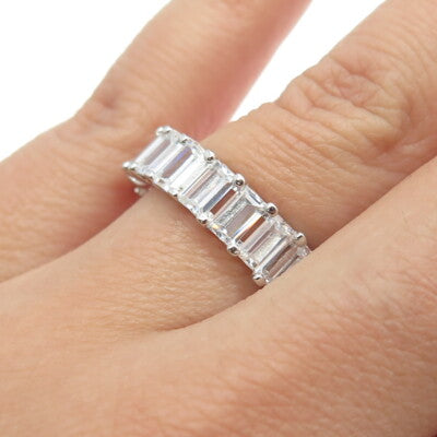 925 Sterling Silver Emerald-Cut Shaped C Z Band Ring Size 6.75