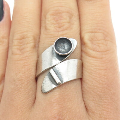 925 Sterling Silver Vintage Modernist Bypass Adjustable Ring Size 8.5