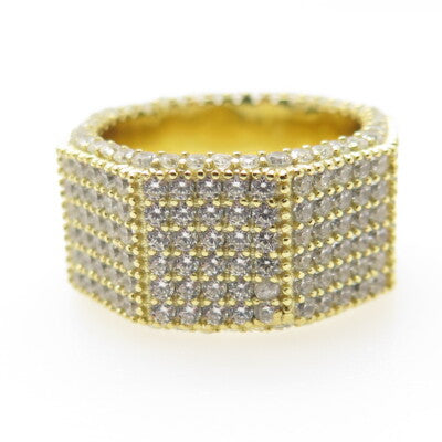 925 Sterling Silver Gold Plated Round-Cut C Z Geometric Ring Size 7.5