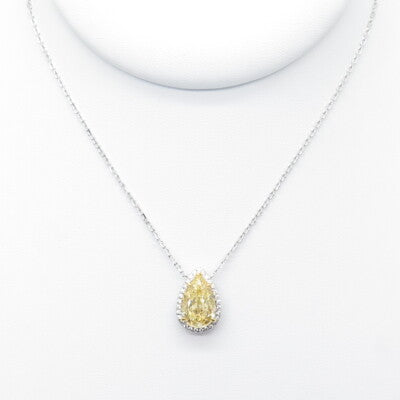 DSMK 925 Sterling Silver White & Canary C Z Teardrop Cable Chain Necklace 16-18"