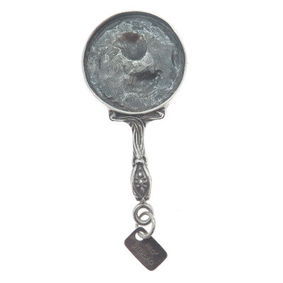 REO CO. Sterling Silver Antique Art Deco Repousse Hand Mirror Oxidized Pendant