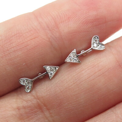 925 Sterling Silver Round-Cut C Z Cupid Arrow Stud Earrings