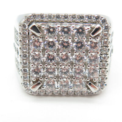 925 Sterling Silver Pave C Z Domed Ring Size 12.25