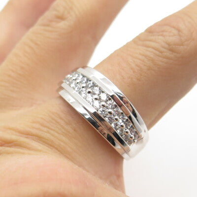 P. NINA 925 Sterling Silver 2-Tone White & Black C Z Ring Size 10