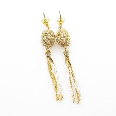 ADI 925 Sterling Silver Gold Plated Pave C Z Box Chain Dangling Earrings