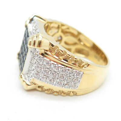 925 Sterling Silver Gold Plated White & Black C Z Ring Size 10.5