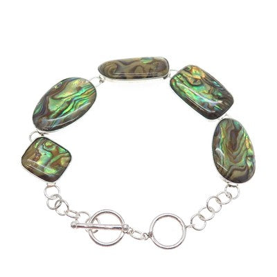 LUCAS LAMETH LUC 925 Sterling Silver Vintage Real Abalone Shell Bracelet 7-8"