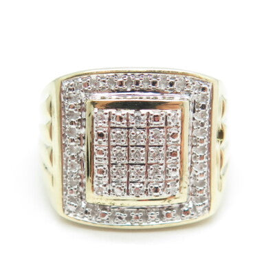 925 Sterling Silver Gold Plated Pave C Z Wide Ring Size 10.25