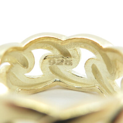 925 Sterling Silver Gold Plated Cuban Chain Band Ring Size 6